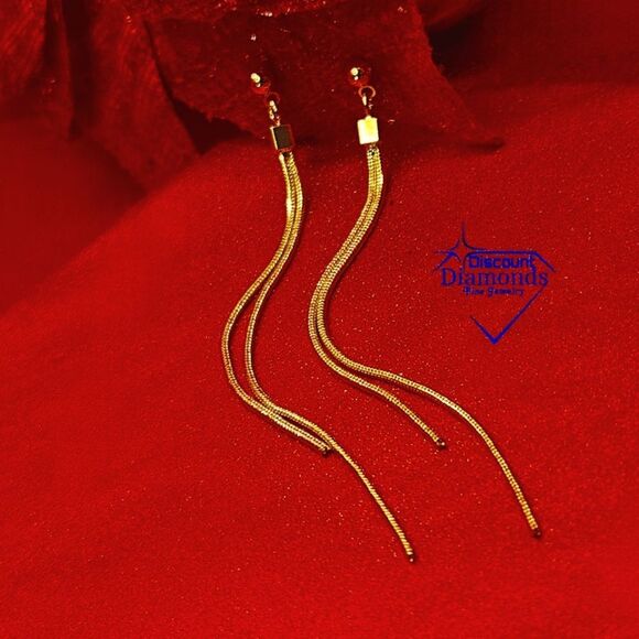 14K Gold on 925 Silver Gold Tassel Dangle Stud Earrings - Picture 7 of 7